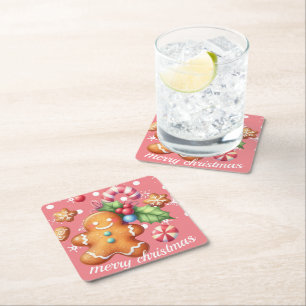 Posavasos Cuadrado De Papel Navidades de pan de jengibre Peppermint Blue Name 