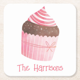 Posavasos Cuadrado De Papel Navidades de pastelería rosa de color de agua