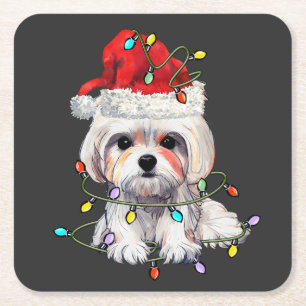 Posavasos Cuadrado De Papel Navidades de perros malteses, Navidad Perro maltés