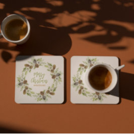 Posavasos Cuadrado De Papel Navidades de Pines Florales Verdes Wreath 2