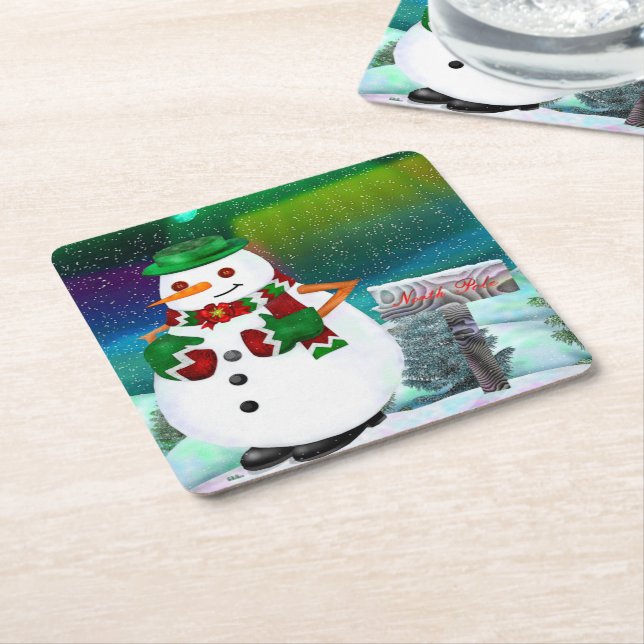 Posavasos Cuadrado De Papel Navidades de pueblo helados viviendo en una sala d (En perspectiva)