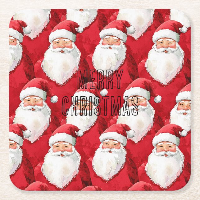 Posavasos Cuadrado De Papel Navidades de Santa Claus (Anverso)