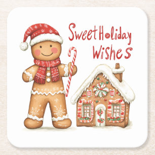 Posavasos Cuadrado De Papel Navidades de Santa Gingerbread