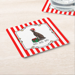 Posavasos Cuadrado De Papel Navidades de Santa Hat Greyhound Dog (romano le) G