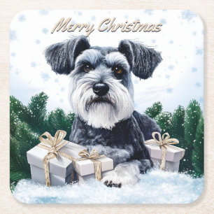 Posavasos Cuadrado De Papel Navidades de Schnauzer