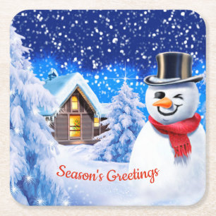 Posavasos Cuadrado De Papel Navidades de Snowman winter Willem