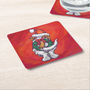 Posavasos Cuadrado De Papel Navidades De St. Bernard En Rojo