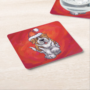 Posavasos Cuadrado De Papel Navidades De St. Bernard En Rojo