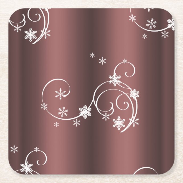 Posavasos Cuadrado De Papel Navidades de Swirls Blancas Marrones Metálicos (Anverso)
