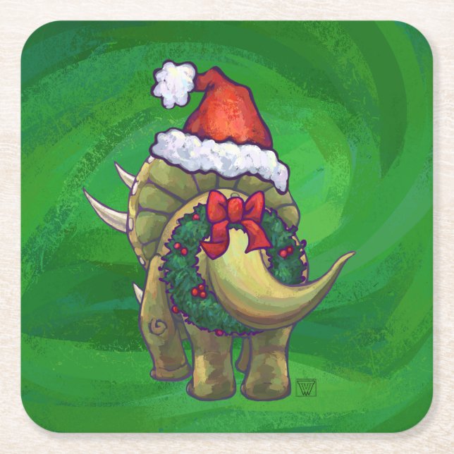 Posavasos Cuadrado De Papel Navidades de Triceratops Green (Anverso)
