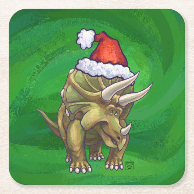 Posavasos Cuadrado De Papel Navidades de Triceratops Green (Anverso)