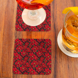 Posavasos Cuadrado De Papel Navidades de vacaciones rojas Patrón de puninsetti