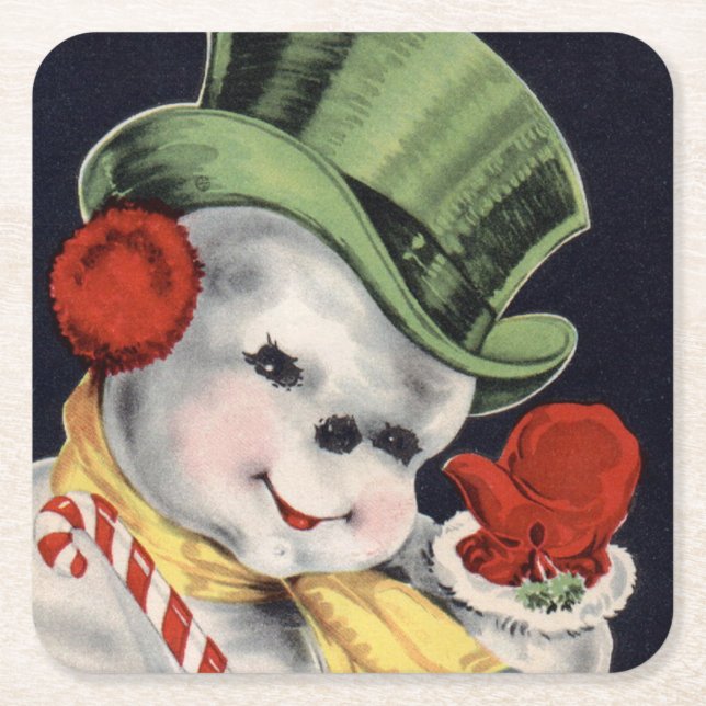 Posavasos Cuadrado De Papel Navidades del Dapper Snowman (Anverso)