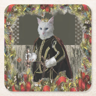 Posavasos Cuadrado De Papel Navidades del gato del príncipe real