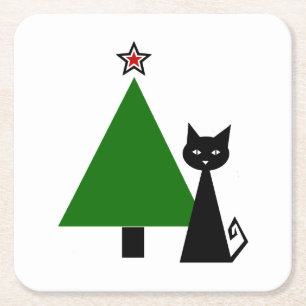 Posavasos Cuadrado De Papel Navidades del gato negro