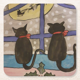 Posavasos Cuadrado De Papel Navidades del gato negro