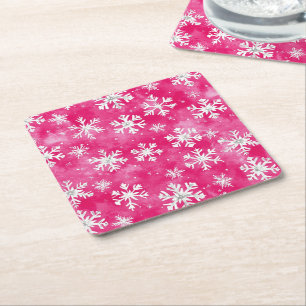 Posavasos Cuadrado De Papel Navidades del Glam de Plata Rosa Girona Copos de n