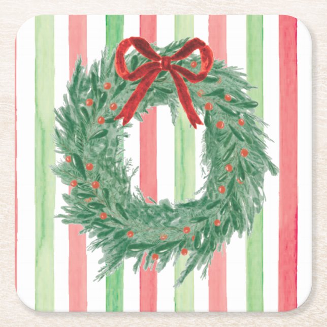 Posavasos Cuadrado De Papel Navidades del milenio: Bow Wreath Coasters (Anverso)