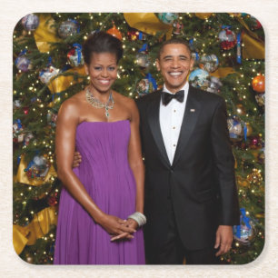 Posavasos Cuadrado De Papel Navidades del presidente Barack Obama y Michelle