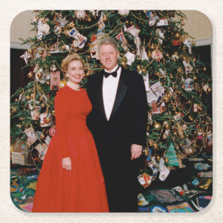 Posavasos Cuadrado De Papel Navidades del presidente estadounidense Bill Clint