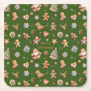 Posavasos Cuadrado De Papel Navidades Divertido Cute Gingerbread Green