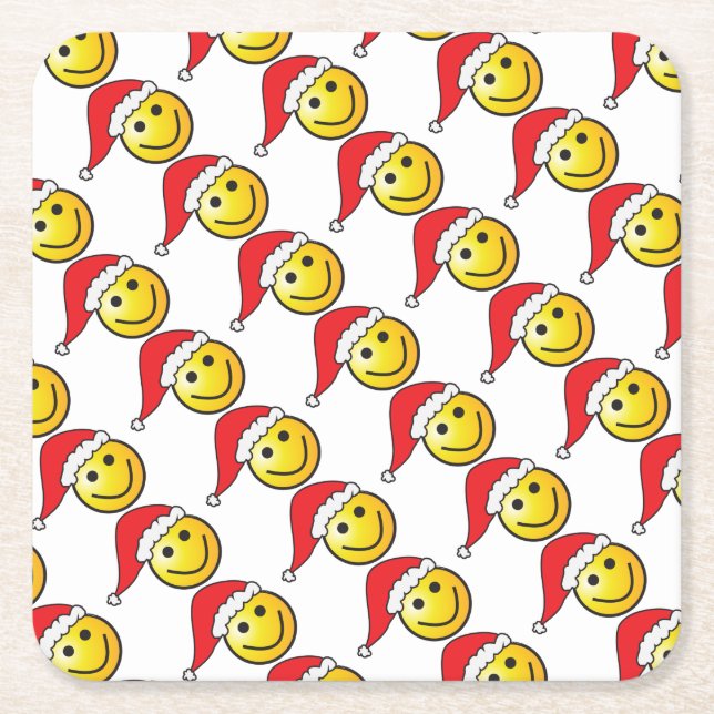 Posavasos Cuadrado De Papel Navidades divertidos Emoji Patrón Santa Hat (Anverso)