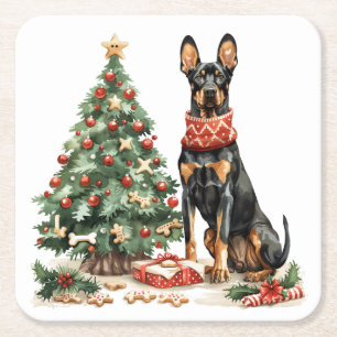 Posavasos Cuadrado De Papel Navidades Dobermann Dogs