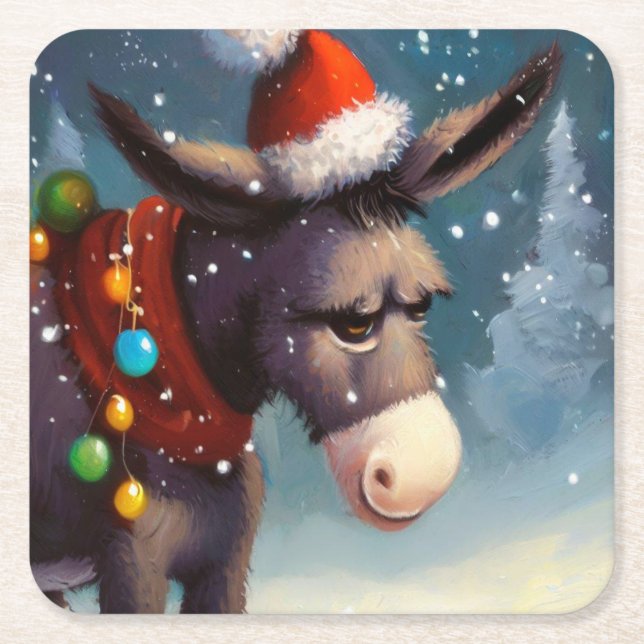 Posavasos Cuadrado De Papel Navidades Donkey 2 (Anverso)