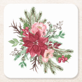 Posavasos Cuadrado De Papel Navidades elegantes tradicionales Poinsettia