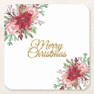 Posavasos Cuadrado De Papel Navidades elegantes tradicionales Poinsettia