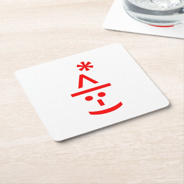 Posavasos Cuadrado De Papel Navidades Elf Emoticon Xmas ASCII Texto Arte (En perspectiva)