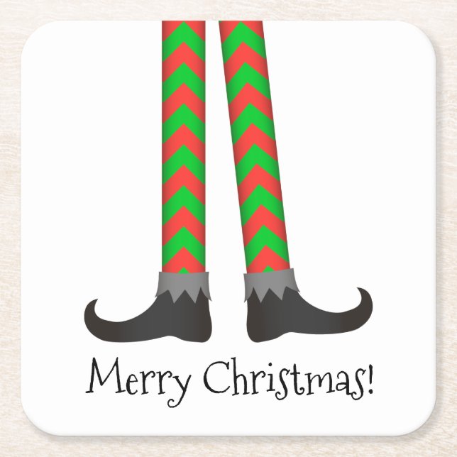 Posavasos Cuadrado De Papel Navidades Elf Legs Coaster - Chevron Costume (Anverso)