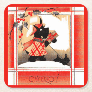 Posavasos Cuadrado De Papel navidades escoceses de los años 1930 dice ‘Cheeri