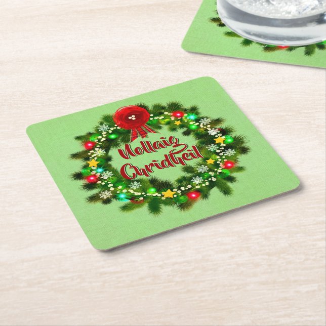 Posavasos Cuadrado De Papel Navidades escoceses de Nollaig Chridheil (En perspectiva)