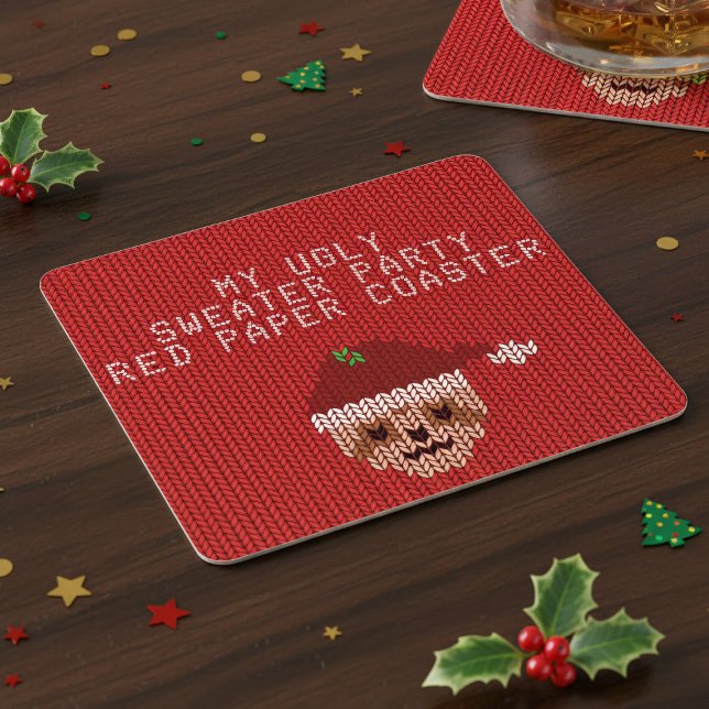 Posavasos Cuadrado De Papel Navidades espumosos Fiesta de papel  de suéter (Merry Slothmas! Just add your party details to these festive sloth paper coasters)