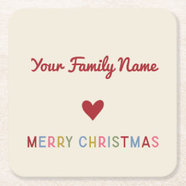 Posavasos Cuadrado De Papel Navidades familiares de personalizable
