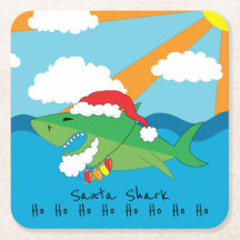 Navidades felices Santa Shark Square Paper Coaster