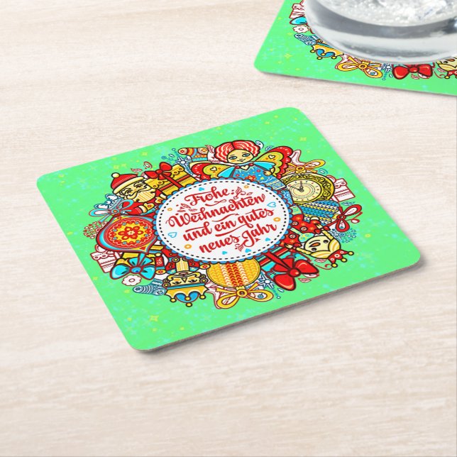 Posavasos Cuadrado De Papel Navidades felices y feliz año nuevo en Alemania (En perspectiva)