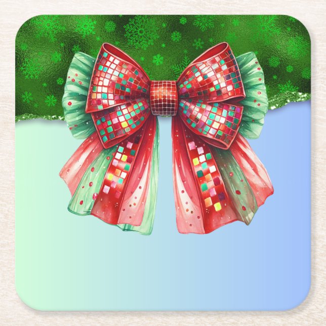 Posavasos Cuadrado De Papel Navidades Fiesta Drip Bling Festividad Feliz Navid (Anverso)