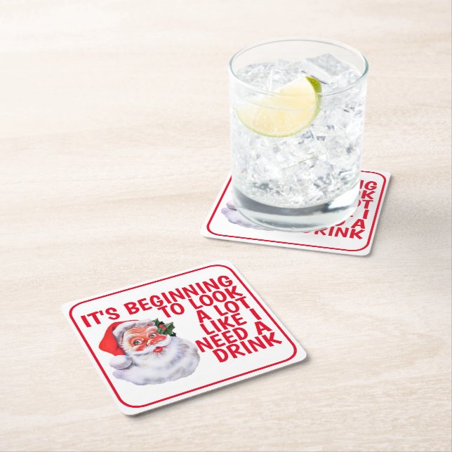 Posavasos Cuadrado De Papel Navidades Fiesta Funny Santa Claus Bebe Humor (In situ)