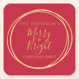 Posavasos Cuadrado De Papel Navidades Fiesta Red Gold
