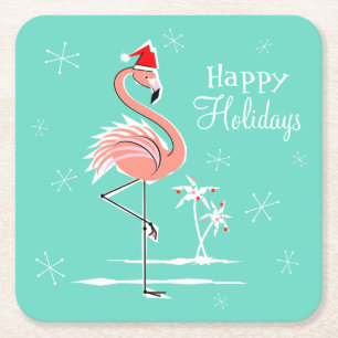 Posavasos Cuadrado De Papel Navidades Flamingo Happy Holidays coaster square