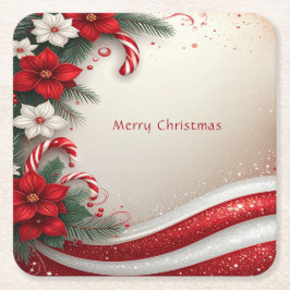 Posavasos Cuadrado De Papel Navidades Floral Candy Canes Papel de vacaciones