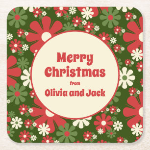 Posavasos Cuadrado De Papel Navidades florales retro personalizados
