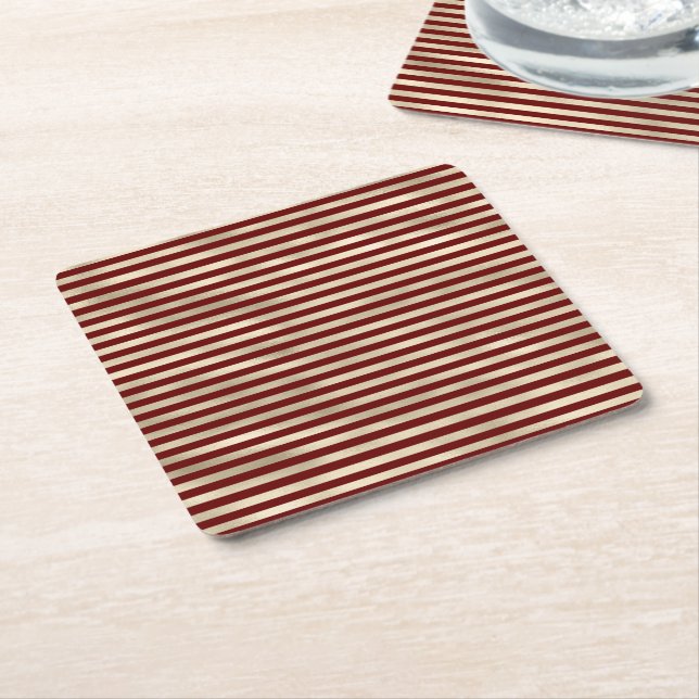 Posavasos Cuadrado De Papel Navidades Glam Gold Red Holiday Stripes (En perspectiva)