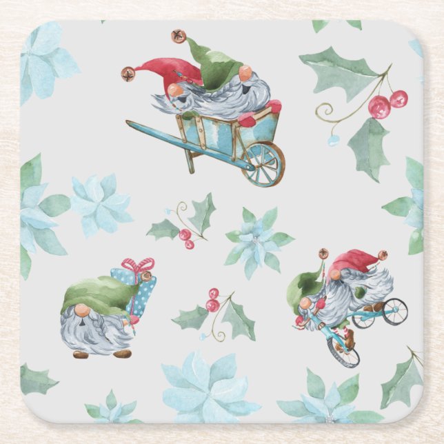 Posavasos Cuadrado De Papel Navidades Gnomes En Juego (Anverso)