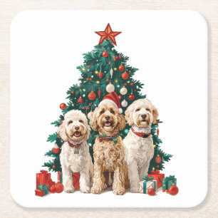 Posavasos Cuadrado De Papel Navidades Goldendoodle Dogs