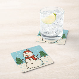 Posavasos Cuadrado De Papel Navidades graciosos de Snowman Cute