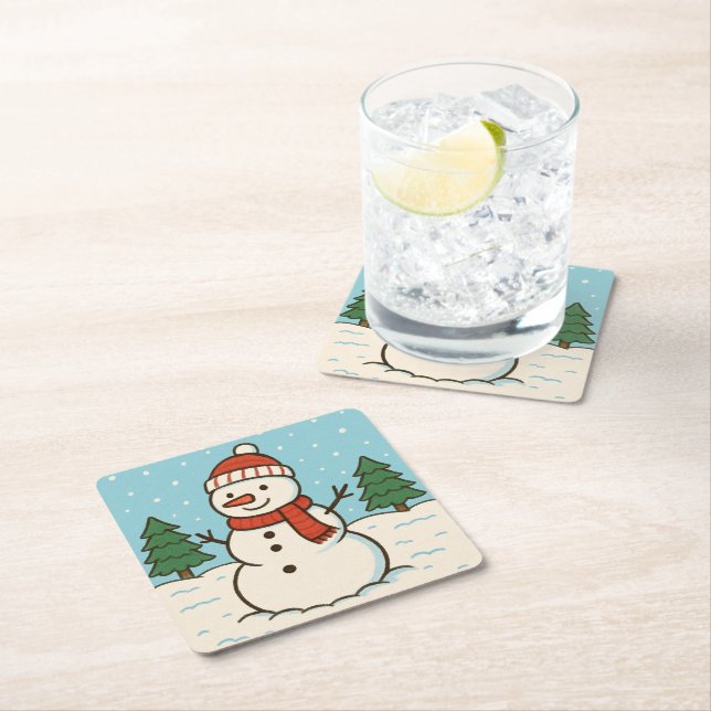 Posavasos Cuadrado De Papel Navidades graciosos de Snowman Cute (In situ)