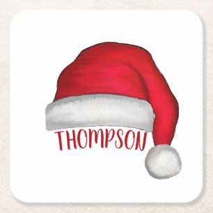 Posavasos Cuadrado De Papel Navidades graciosos del Personalizado Red Santa Ho